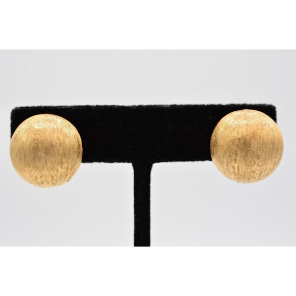 Crown Trifari Vintage Earrings Brushed Gold Chunky Round Signed BinAR - Picture 1 of 12